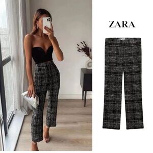 Zara Women’s Tweed Textured Weave High Waisted Pants Trousers 7149/253